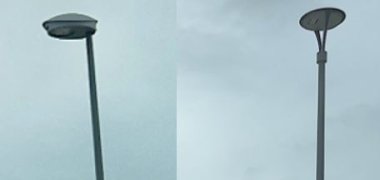 Alte (links) und neue (rechts) Straßenbeleuchtung. Alte (links) und neue (rechts) Straßenbeleuchtung.